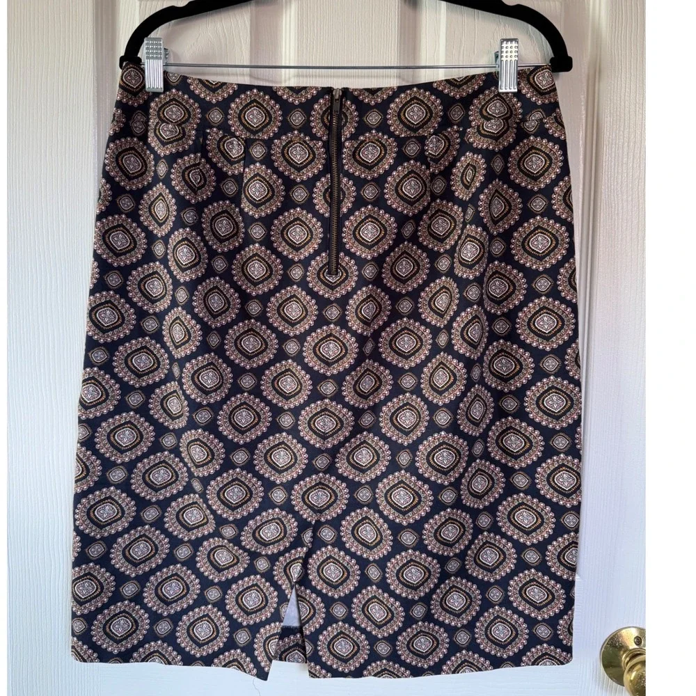 LOFT Womens Black and Brown Medallion  Print Cotton Stretch Pencil Skirt Size 10